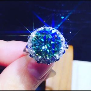 3Ct Green Blue Zirconia  Moissanite Diamond  925 sterling silver size adjustable